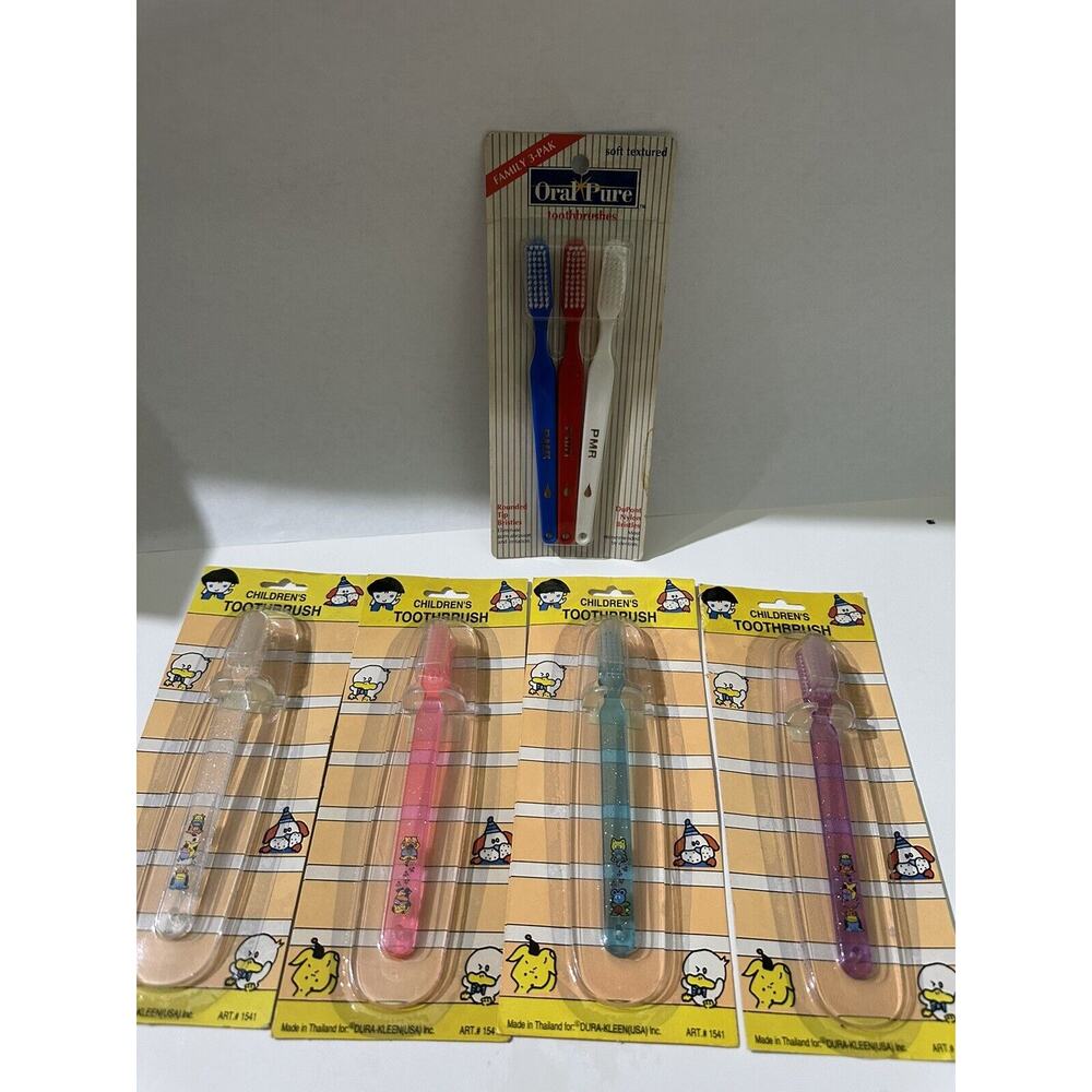 Lot 7 VINTAGE Children’s Toothbrushes Dura Kleen Oral Pure Kids Adult Toothbrush